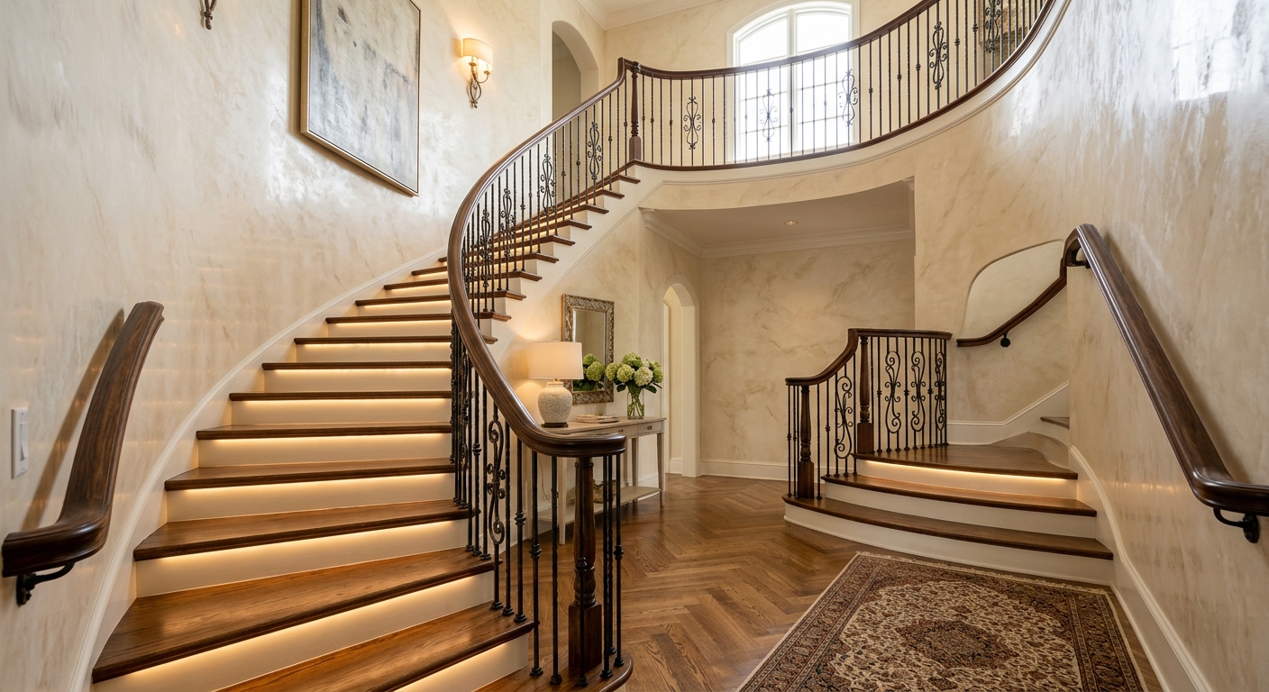 Italian Venetian plaster stairway with integrated LED lighting