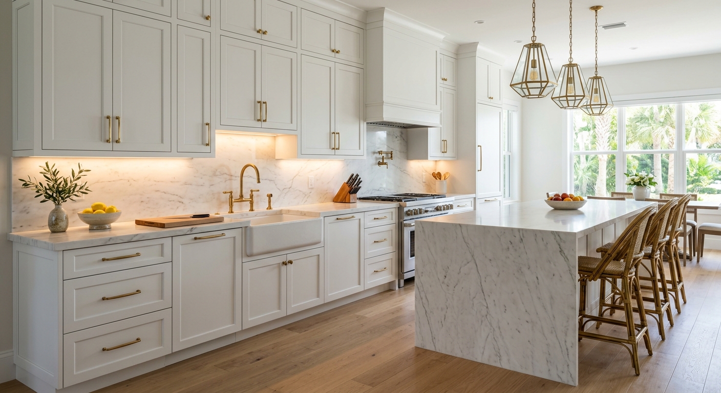 Custom white shaker kitchen cabinets in Sarasota remodel by Life Decor